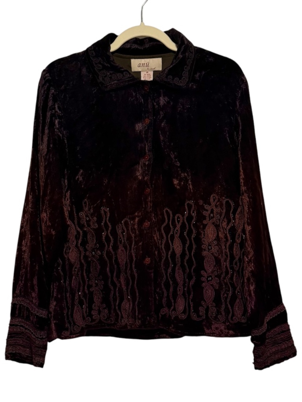 Vintage Anu‎ by Natural Black Brown Ombré Velvet Top Bead Details Size Medium